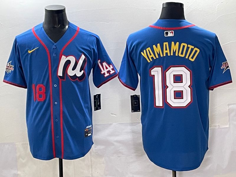 Men 2025 Los Angeles Dodgers #18 Yamamoto Blue All star Nike MLB Jersey style 03->los angeles dodgers->MLB Jersey